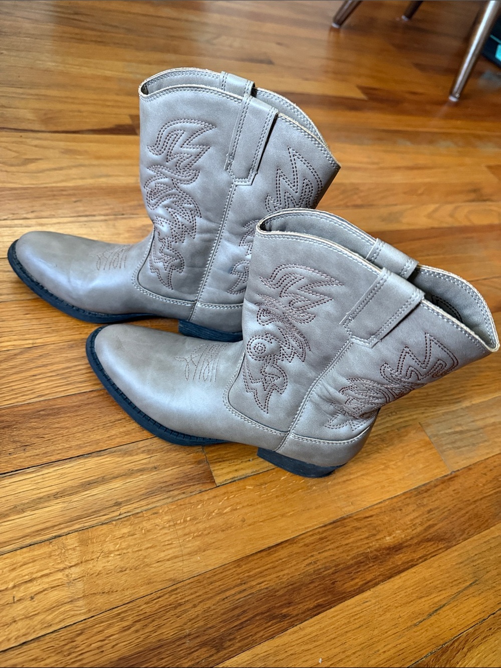 Girls Taupe Western Ankle Boots - Classic Cowboy Style